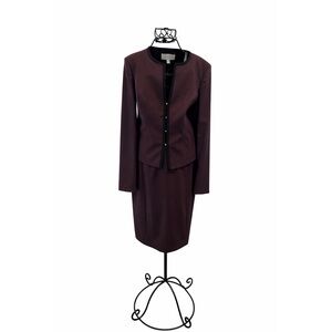 BOSS Jileo Collarless Jacket & Skirt Suit Set Burgundy US 6